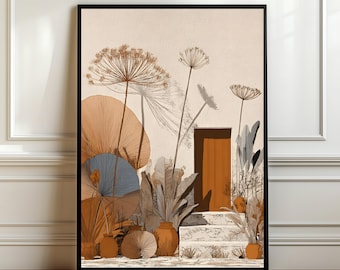 Terrakotta botanisk poster – Medelhavsminimalistiskt tryck, jordnära väggkonst, varm naturillustration, bohemisk heminredning, digital nedladdning