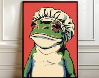 Frog Poster Print ,Quirky Bathroom Wall Art, Modern Animal Print,  Frog Wall Decor , Animal Poster, Digital Download Gift