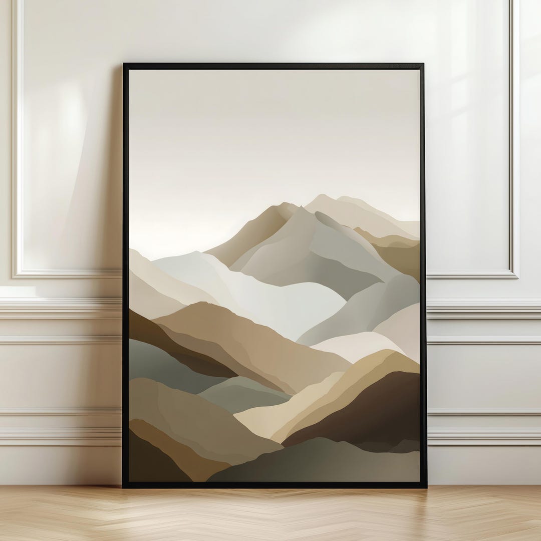 Neutral Abstract Mountain Landscape Wall Art – Minimalist Earth Tone ...