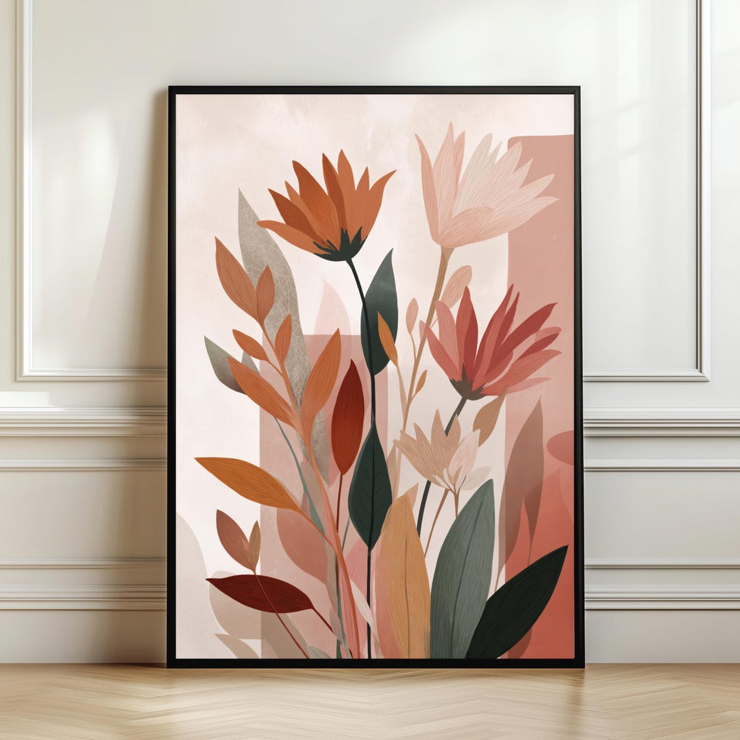 Terracotta Botanical Wall Art Print -modern Abstract Floral Poster ...