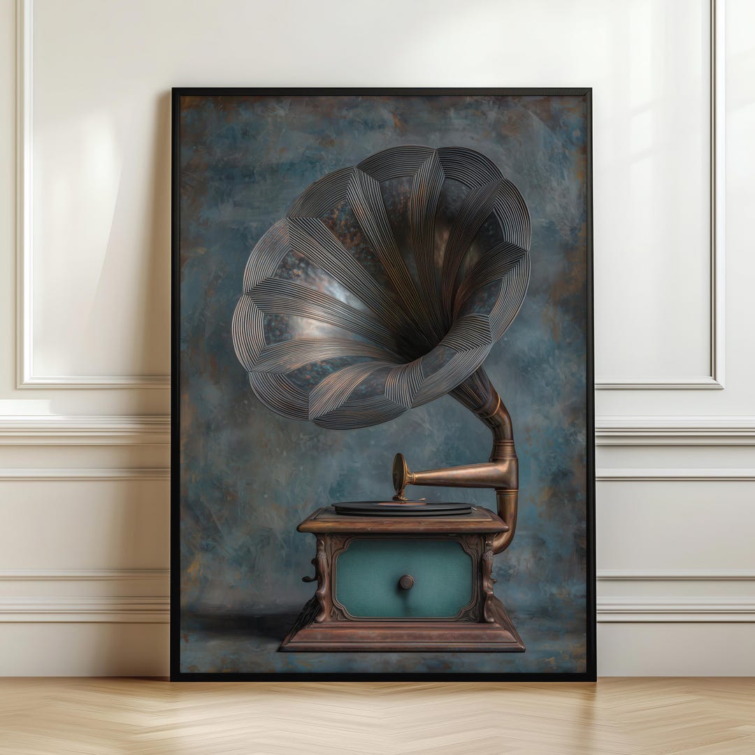 Vintage Gramophone Wall Art – Elegant Phonograph Illustration, Luxury ...