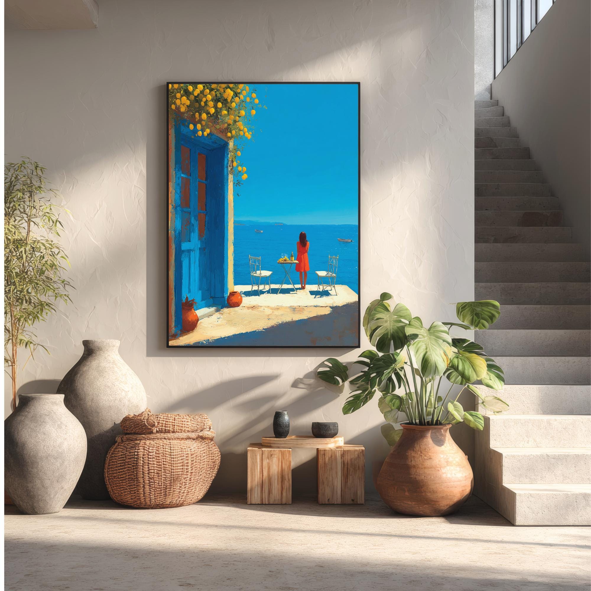 Mediterranean Coastal Wall Art – Blue Door and Lemon Tree Poster ...