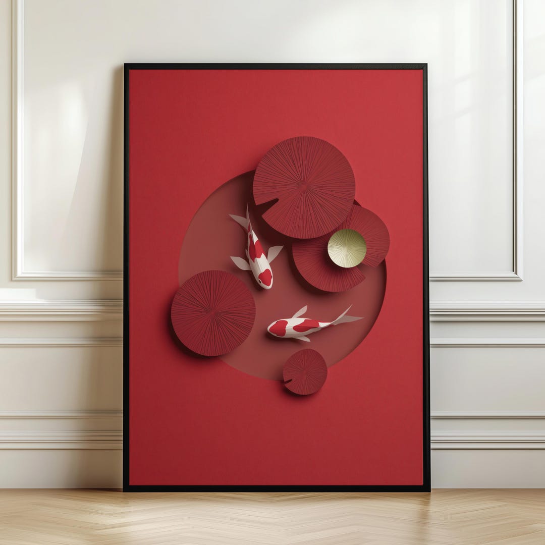 Modern Minimal Koi Fish Pond Wall Art - Japanese Inspired Koi Decor ...