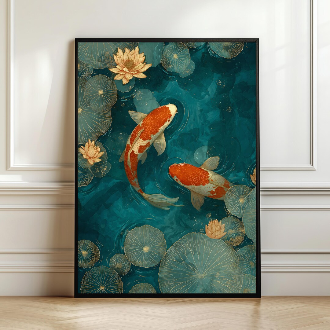 Koi Fish Wall Art Print, Japanese Koi Pond Artwork, Zen Nature Poster ...