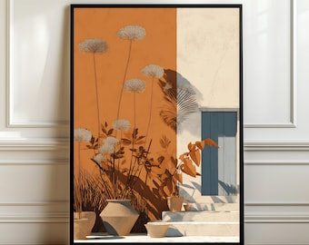 Terrakotta botanisk väggkonst – Medelhavsminimalistisk poster, tryck i varm jordnära färger, naturillustration, bohemisk dekor, digital nedladdning