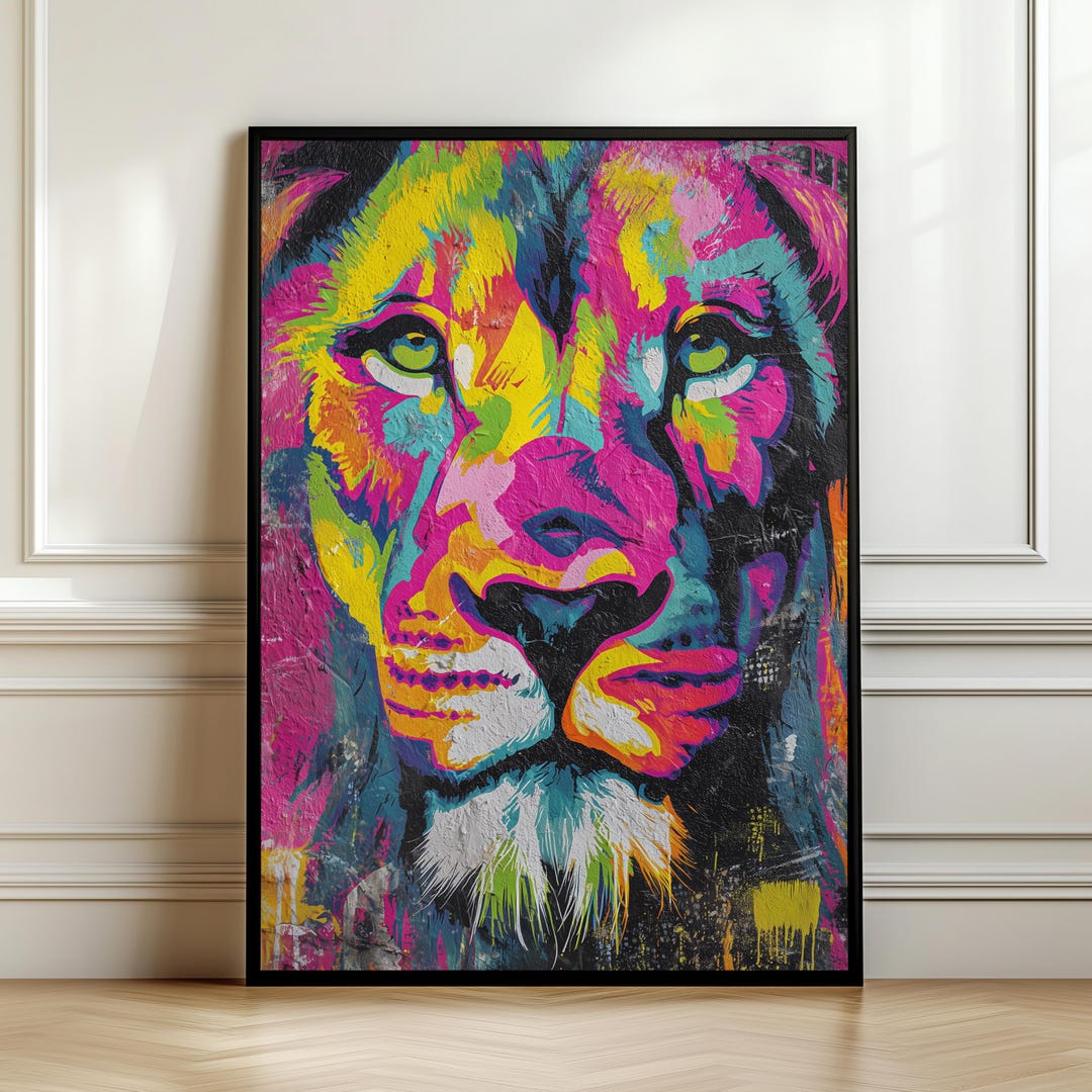 Vibrant Lion Graffiti Wall Art – Colorful Street Art Poster, Neon Pop ...