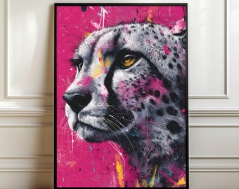 Colorful Cheetah Pop Art Poster – Neon Wildlife Wall Art, Vibrant Animal Print, Modern Street Art Decor, Bold Animal Gift, Digital Download