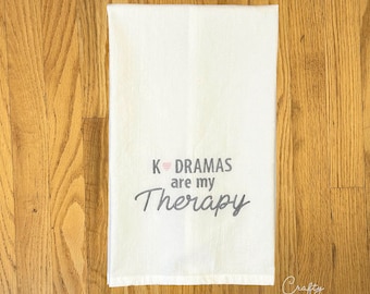 Embroidered K-Drama Tea Towel: Therapy, Asian, Kitchen Decor, Shower, Hostess Gift, Artisan, Kawaii