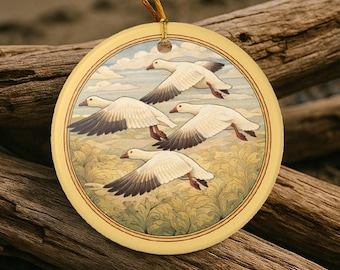 Snow Geese in Flight - William Morris-Inspired Winter Ornament
