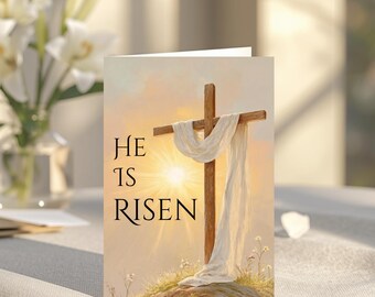 Versículo bíblico «Él ha resucitado», tarjeta de felicitación de Pascua, imprimible religioso, descarga instantánea, diseño cristiano