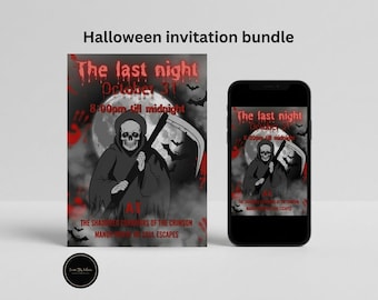 Inbjudan till Halloween med Liemannen, redigerbar Canva-mall, animerad videoinbjudan (direktnedladdning)