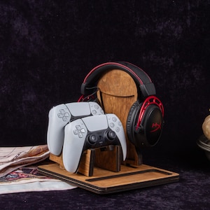 Supporto per cuffie, supporto minimalista in legno, accessorio da scrivania per gaming, regalo unico per giocatori e audiofili