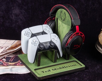 Headphone Stand, Personalized Gamer Gift, Wooden Desk Organizer, RGB Light Holder, Unique Gaming Decor