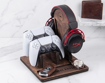 Headphone Stand, Stylish Wooden Holder, Personalized Gaming Decor, Gaming Desk Accessory, Gamer Gift Idea