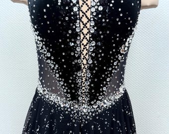 New Black Velvet Rhythmic Gymnastics Leotard, Crystal Leotard, Senior Size 160–175 cm