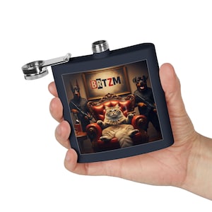 Funny Cat Stainless Steel Flask: Retro Barware, Groomsmen Gift