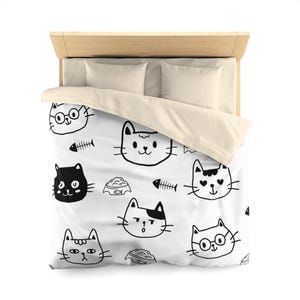 Cute Cat Microfiber Duvet Cover, Cozy Kitty Bedding, Cat Lover Home Decor, Fun Animal Prints, Gift for Cat Owners