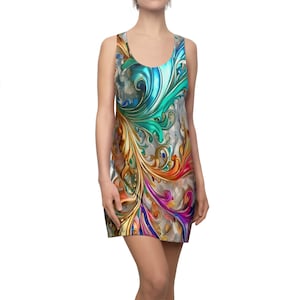 Bohemian Swirl Racerback Dress: Vibrant Summer Festival Outfit