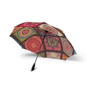Bohemian Print Foldable Umbrella: Artistic Polyester Rain Gear