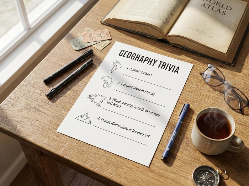 Geography Trivia Fun Pack | Printable World Map Quiz Game | Educational