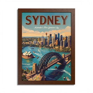 Poster de voyage à Sydney, impression d'art australienne vintage, Harbour Bridge, opéra