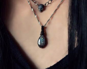 Boulder Opal Necklace: Wire Wrapped Pendant, Stainless Steel Chain, Earth Magick - Dream in Blue