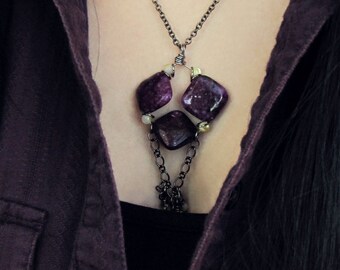 Lepidolite Sugilite & Mother of Pearl Necklace Earrings Set: Purple Witchy Jewelry - In Balance - CloseOut