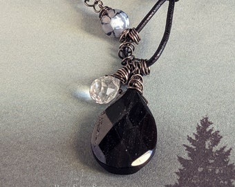 Onyx Quartz Dragon Vein Agate Necklace: Asymmetrical Boho Festival Jewelry