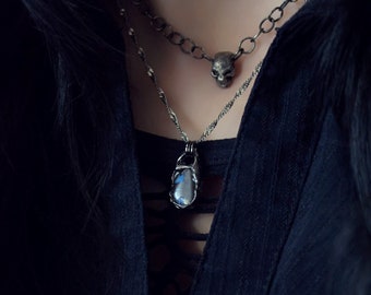 Boulder Opal Necklace - Soft Solder Tiffany Technique - Astronomy - Artifact Magick Rustic - October Birthstone - Witchy Goth - Water Planet