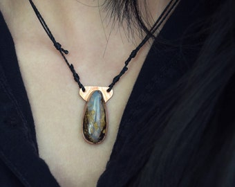 Boulder Opal Necklace - Copper Smithed - Root Chakra Stone - Metaphysical Therapy Energy Fire Earth Magick - Festival Boho - Atmospheric