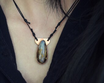Boulder Opal Necklace: Hand-Smithed Copper, Astronomy Inspired, Earthy - Atmospheric