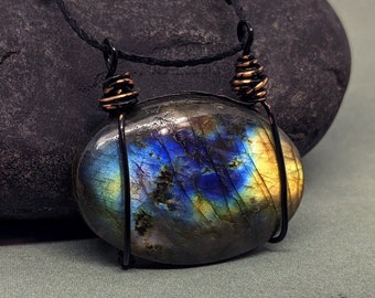 Labradorite Pendant - Blue Green Yellow - Metaphysical Crystal Magick - Magician's Stone - Festival - Third Eye Chakra - Electric Dreams