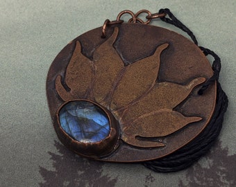 Handmade Copper Lotus Labradorite Necklace: Witchy, Blue Magician's Stone - The Unseen