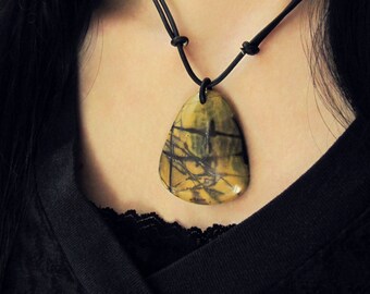 Purple Picasso Jasper Necklace: Boho Leather Cord Pendant
