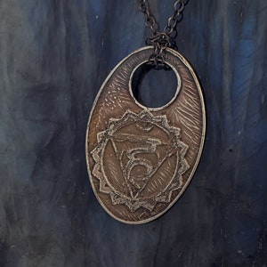 Throat Chakra Vishuddha Nickel Silver Pendant - Esoteric Symbolism - Communication Expression Self Truth - Etched Metal - p1fpns3 - CloseOut