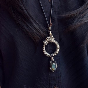 Ouroboros Labradorite Amulet Egyptian Serpent Deity Crystal Alchemical Sigil Norse Mythology Jörmungandr Devour the Magicks image 1