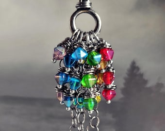 Rainbow Czech Glass Necklace: LGBTQIA+ Pride, Chakras, ASD, Neurodiversity - Steel Rain