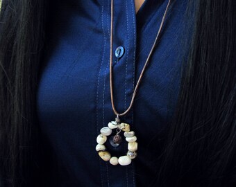 Agate Lava Rock Stone Necklace: Boho Leather Talisman