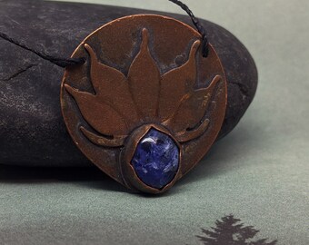 Handmade Copper Lotus Sodalite Necklace: Witchy, Denim Blue Magician's Stone - Clarity
