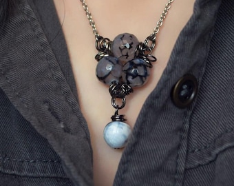 Dragon Vein Agate Necklace: Black and White, Minimalist, Viking Inspired Jewelry - Odin's Hall