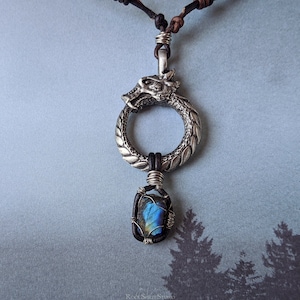 Ouroboros Labradorite Amulet Egyptian Serpent Deity Crystal Alchemical Sigil Norse Mythology Jörmungandr Devour the Magicks image 4