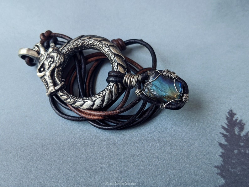 Ouroboros Labradorite Amulet Egyptian Serpent Deity Crystal Alchemical Sigil Norse Mythology Jörmungandr Devour the Magicks image 5