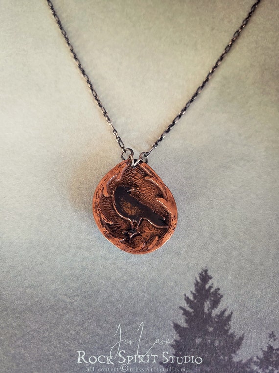 Copper Pietersite Raven Pendant - Witchcore Crow Corvid Black Bird - Goth Witchy Magick Occult - October All Year - Feathers of the Oracle