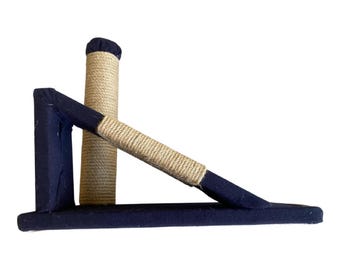 May include: A navy blue cat scratching post with a vertical sisal-wrapped pole and an angled scratching surface. The post has a sturdy base and is designed for feline entertainment and claw care.