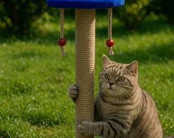Luxury Cat Scratching Post: Sisal Rope, Velvet Base, Hanging Toys