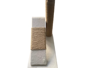 Handgemaakte kattenkrabber: jute touw en fluweel, modern kattenmeubel