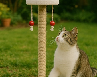 Luxury Sisal Cat Scratching Post with Velvet Base & Hanging Toys