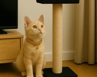 Modern Cat Scratching Post: Sisal Rope, Velvet Base, Hanging Tassel Toy