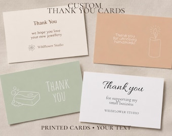 Tarjetas de agradecimiento personalizadas para pequeñas empresas, con logotipo incluido, insertos para empaques de boutique.