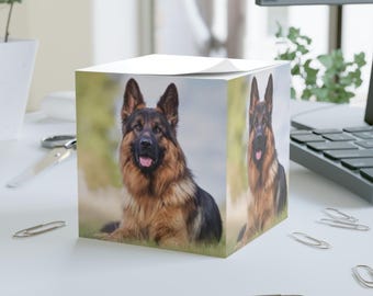 German Shepherd Note Cube, Dog Lovers, Memo Pad, Pet Lover Gift, Home Office Decor, Custom Stationery